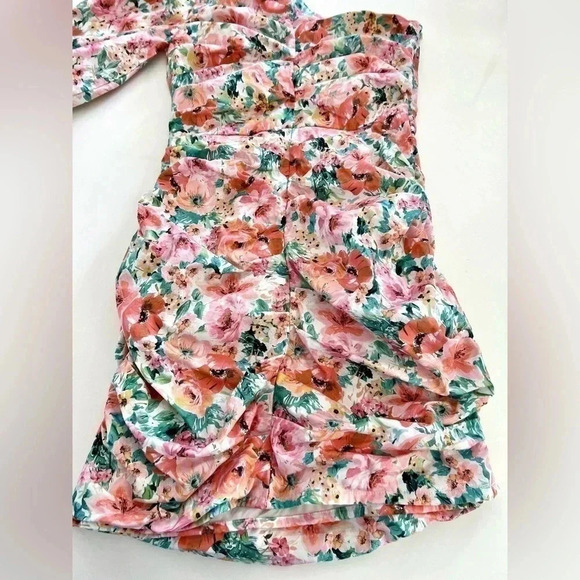 Zara One Shoulder Ruched Floral Mini Dress Size Medium - Picture 7 of 11